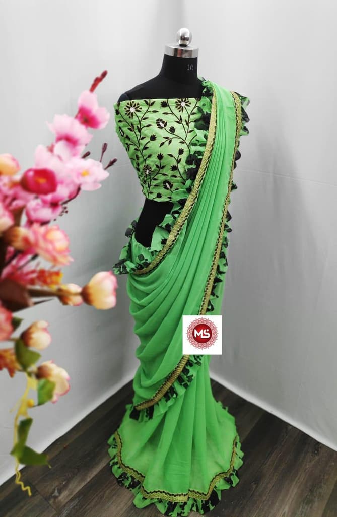 New Latest Designer Party Wear Ruffle Saree Collection 